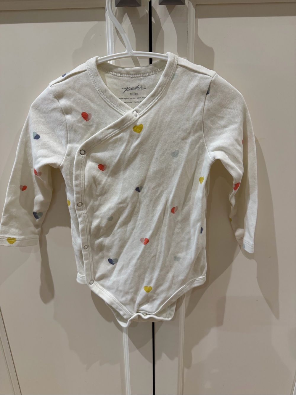 Pehr 12-18m organic cotton White Heart-Print Long-Sleeve One-Piece